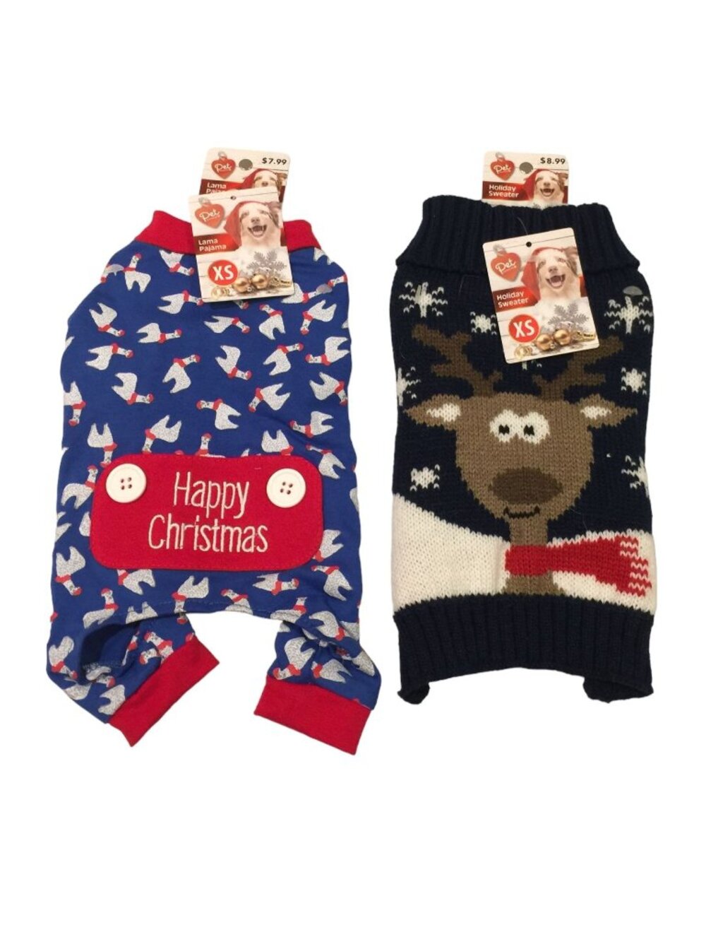 Pet Central XS Happy Christmas Llama Pjs Reindeer Knit Sweater Dog Clothing